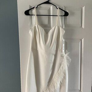 White Aqua Minidress with Feathers, Size 10